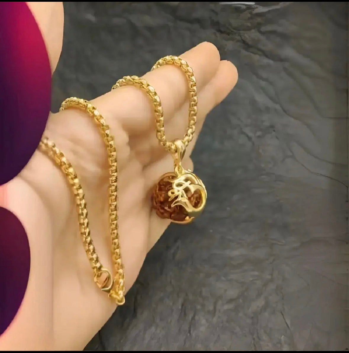 Heading: Mahadev Ka Ashirwad, Hamesha Aapke Saath! 🕉️Gold-Plated Rudraksha Om Pendant with Gold Chain - Spiritual Shiv Shakti Locket for Men & Women